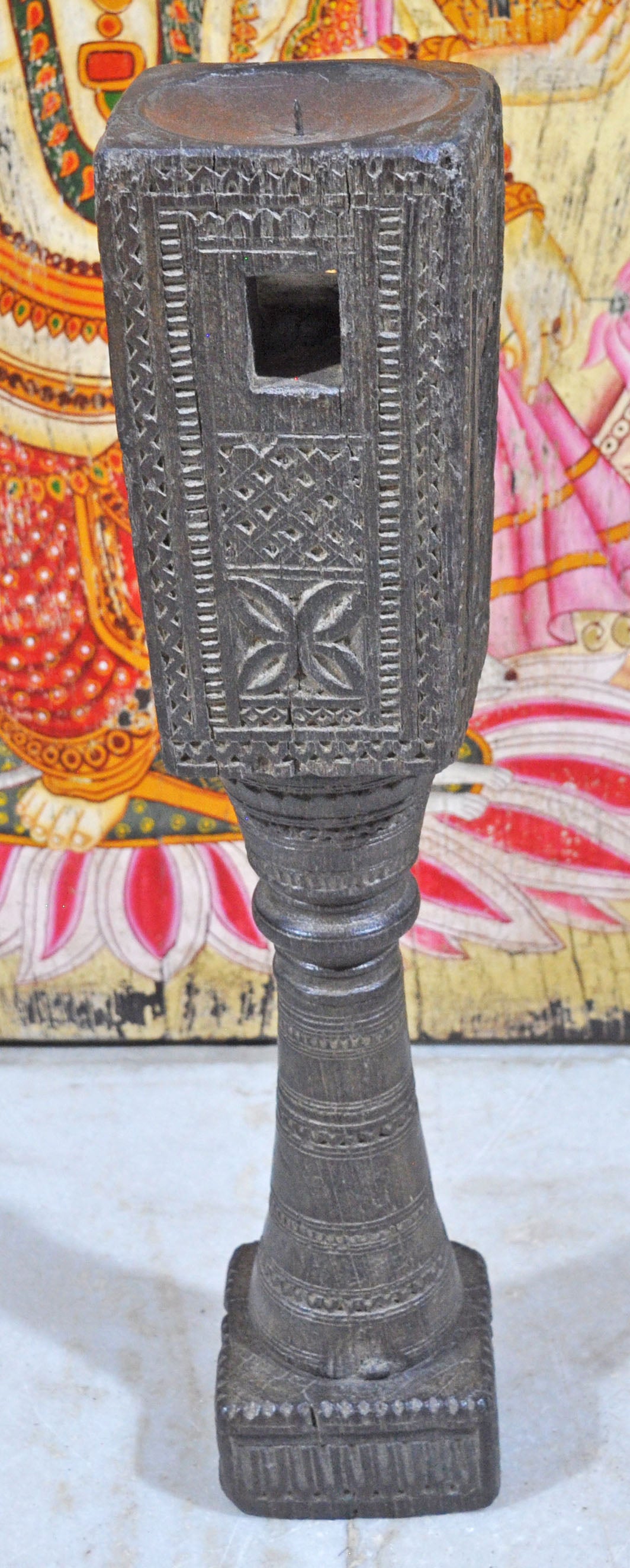 Antique Wooden Tall Candle Holder Stand Original Old Very Fine Hand Carved