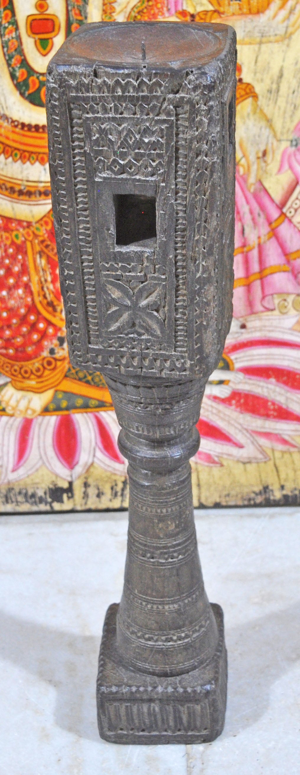 Antique Wooden Tall Candle Holder Stand Original Old Very Fine Hand Carved