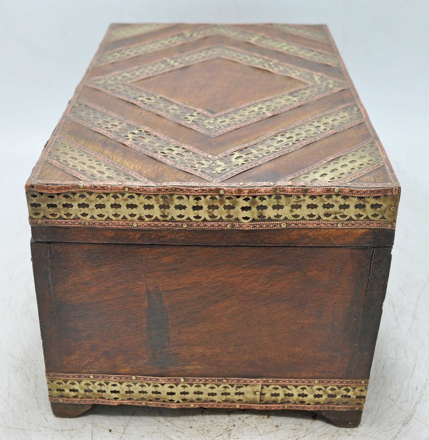 Vintage Wooden Storage Chest Box Original Old Hand Crafted Brass Metal Fitted