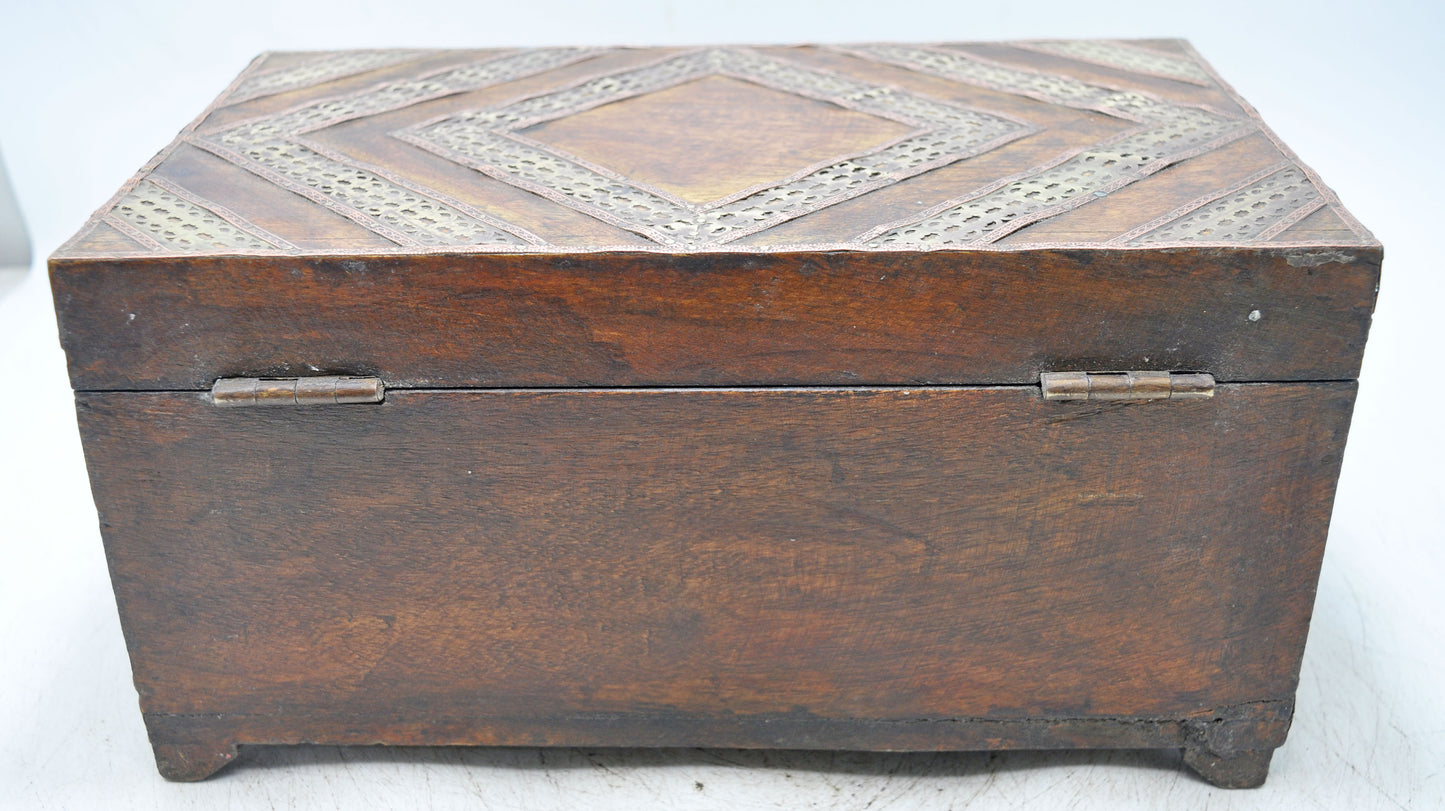Vintage Wooden Storage Chest Box Original Old Hand Crafted Brass Metal Fitted