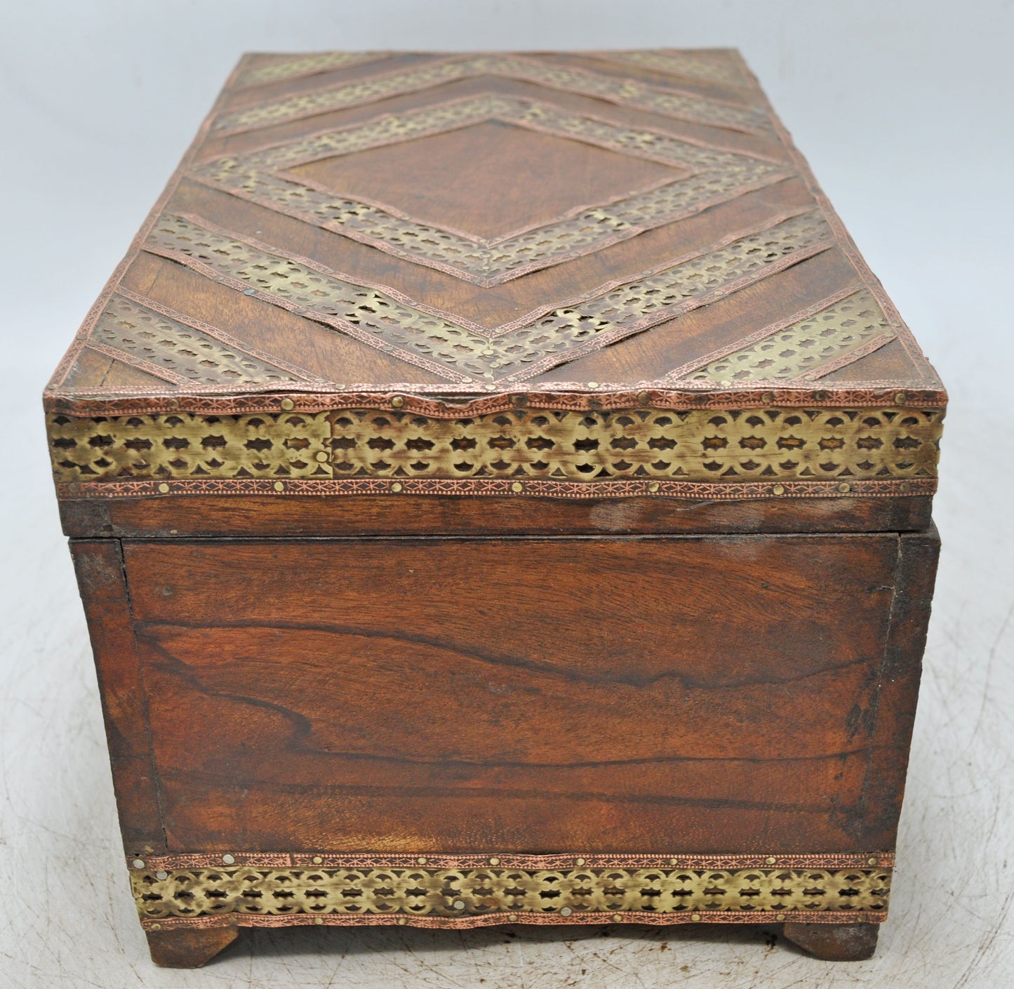 Vintage Wooden Storage Chest Box Original Old Hand Crafted Brass Metal Fitted