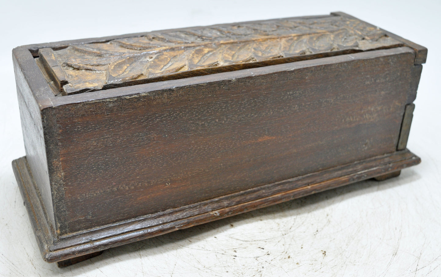 Antique Wooden Large Pencil Stationary Box Original Old Fine Hand Carved