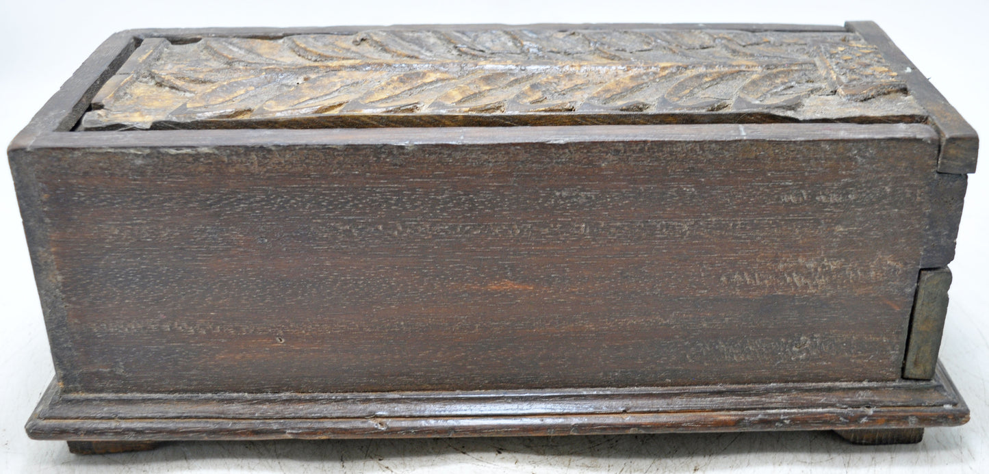 Antique Wooden Large Pencil Stationary Box Original Old Fine Hand Carved