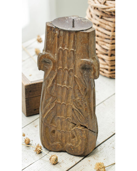 Antique Wooden Candle Holder Stand Original Old Hand Carved