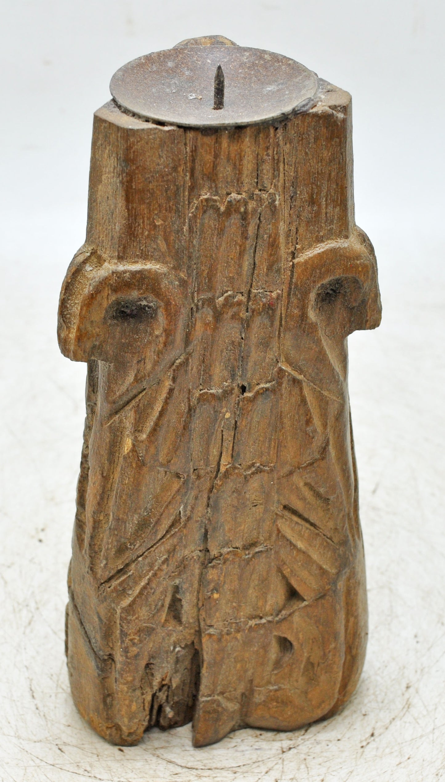 Antique Wooden Candle Holder Stand Original Old Hand Carved