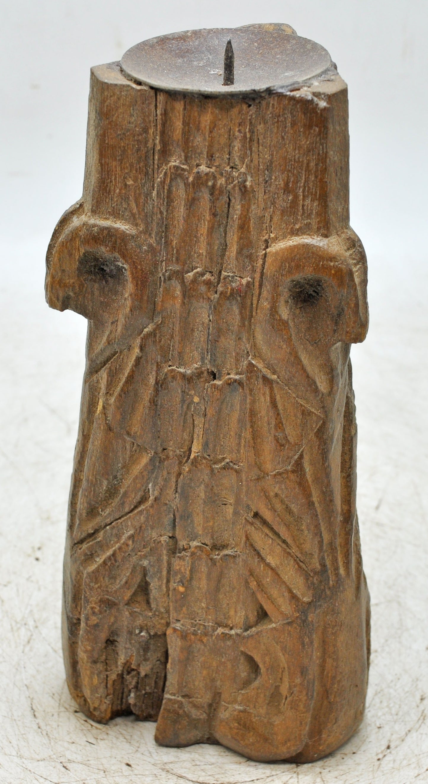 Antique Wooden Candle Holder Stand Original Old Hand Carved