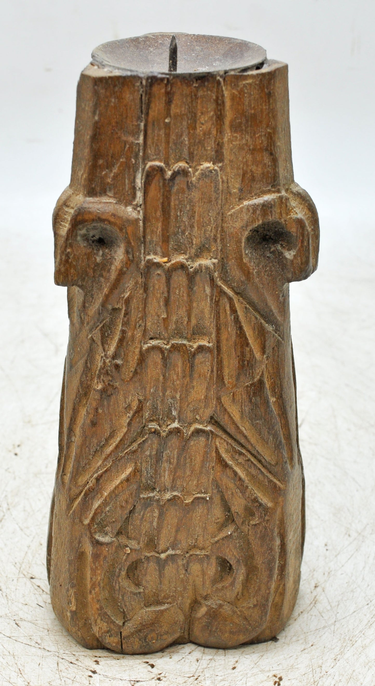 Antique Wooden Candle Holder Stand Original Old Hand Carved