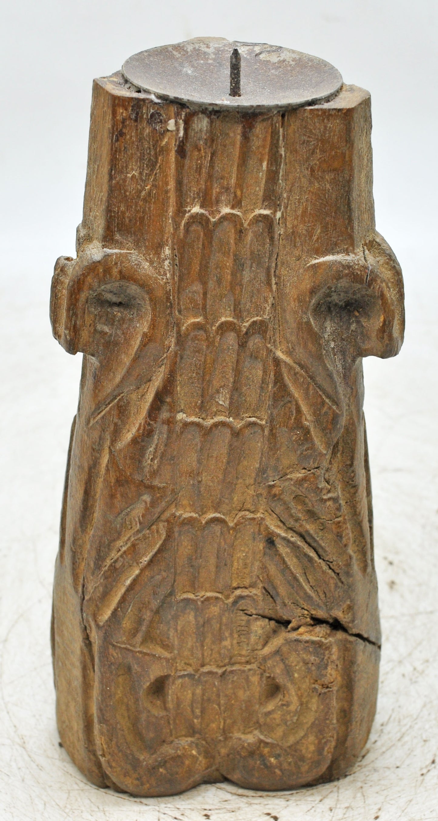 Antique Wooden Candle Holder Stand Original Old Hand Carved
