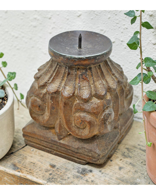Antique Wooden Small Candle Holder Stand Original Old Hand Carved