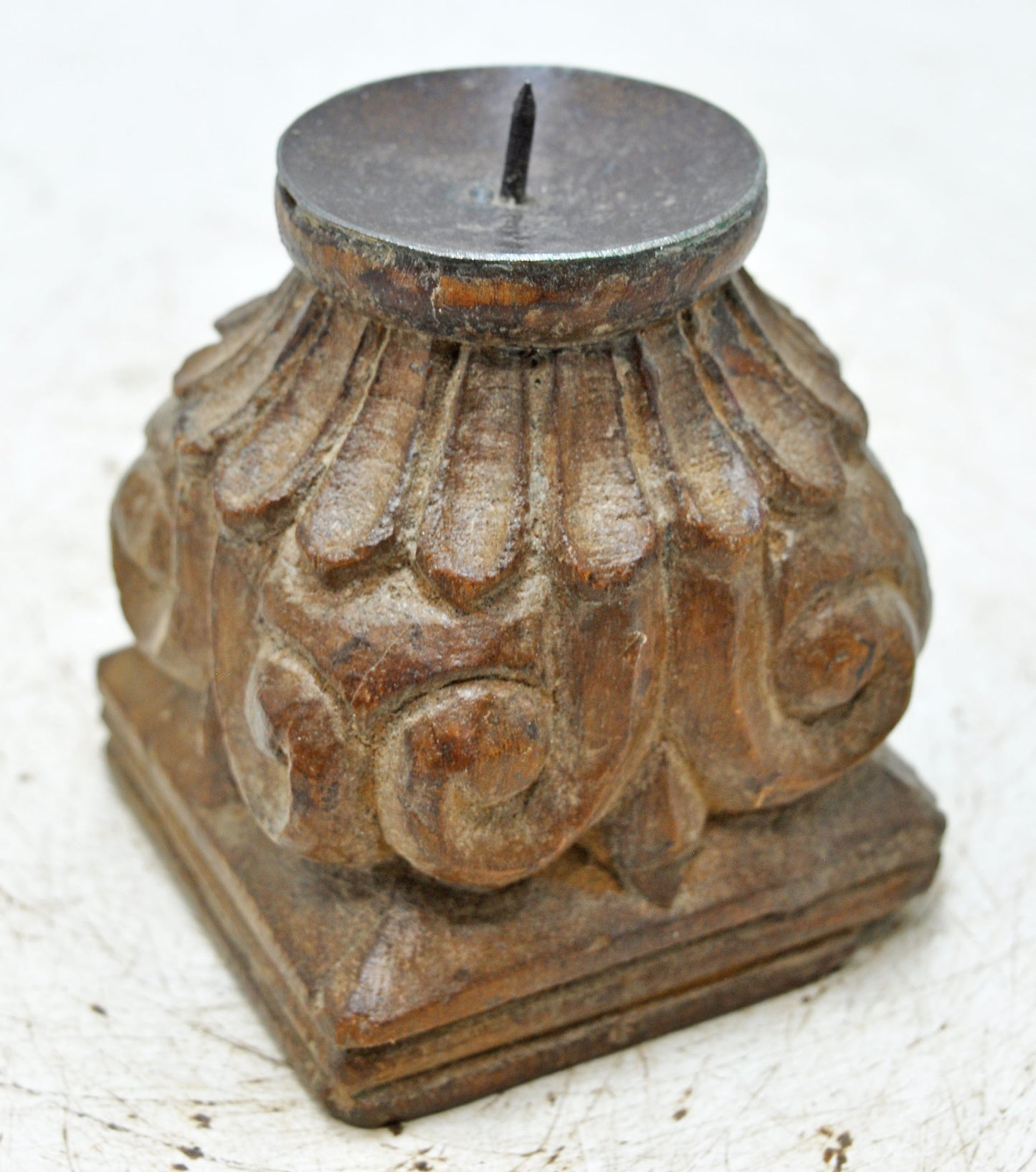 Antique Wooden Small Candle Holder Stand Original Old Hand Carved