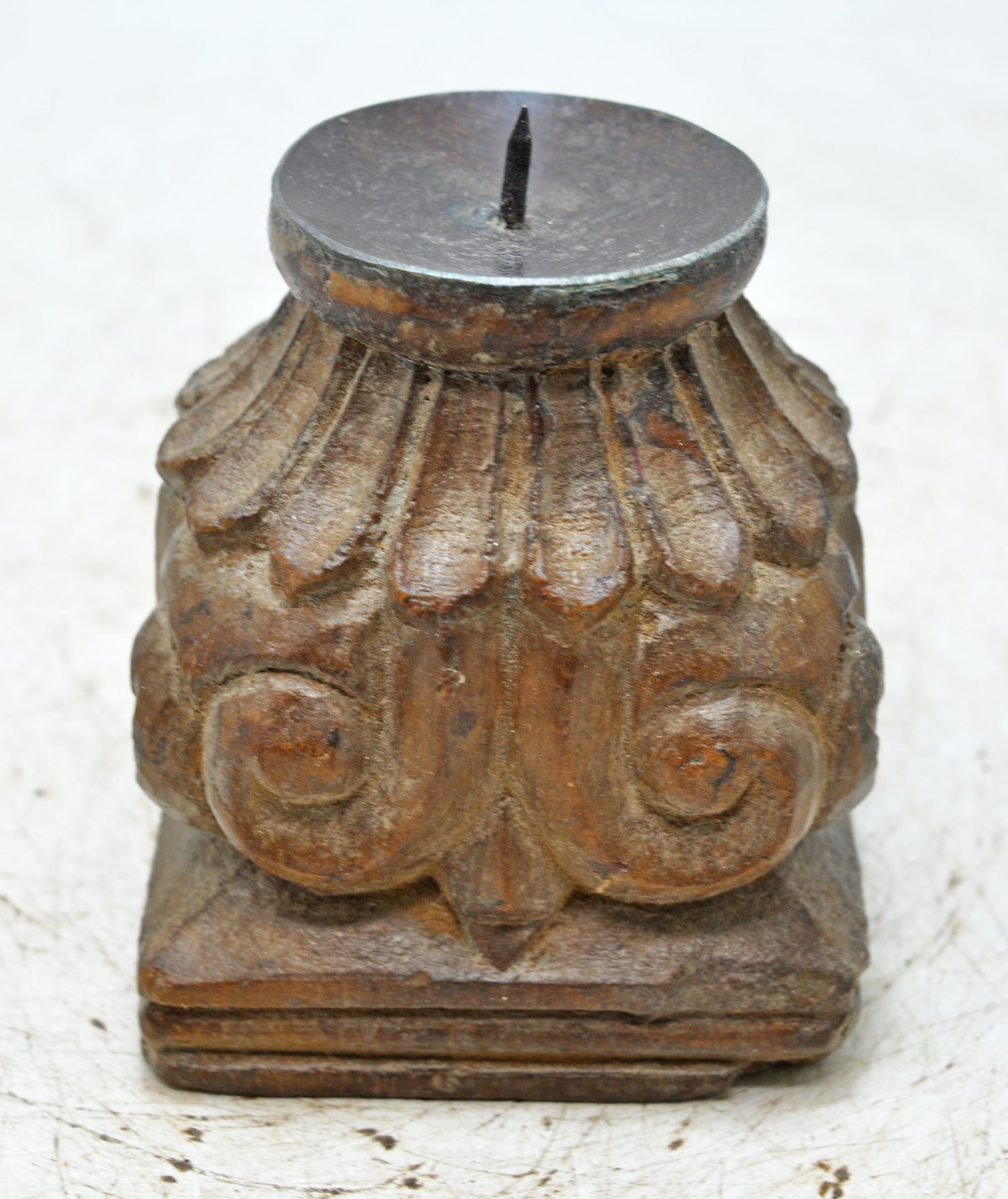 Antique Wooden Small Candle Holder Stand Original Old Hand Carved
