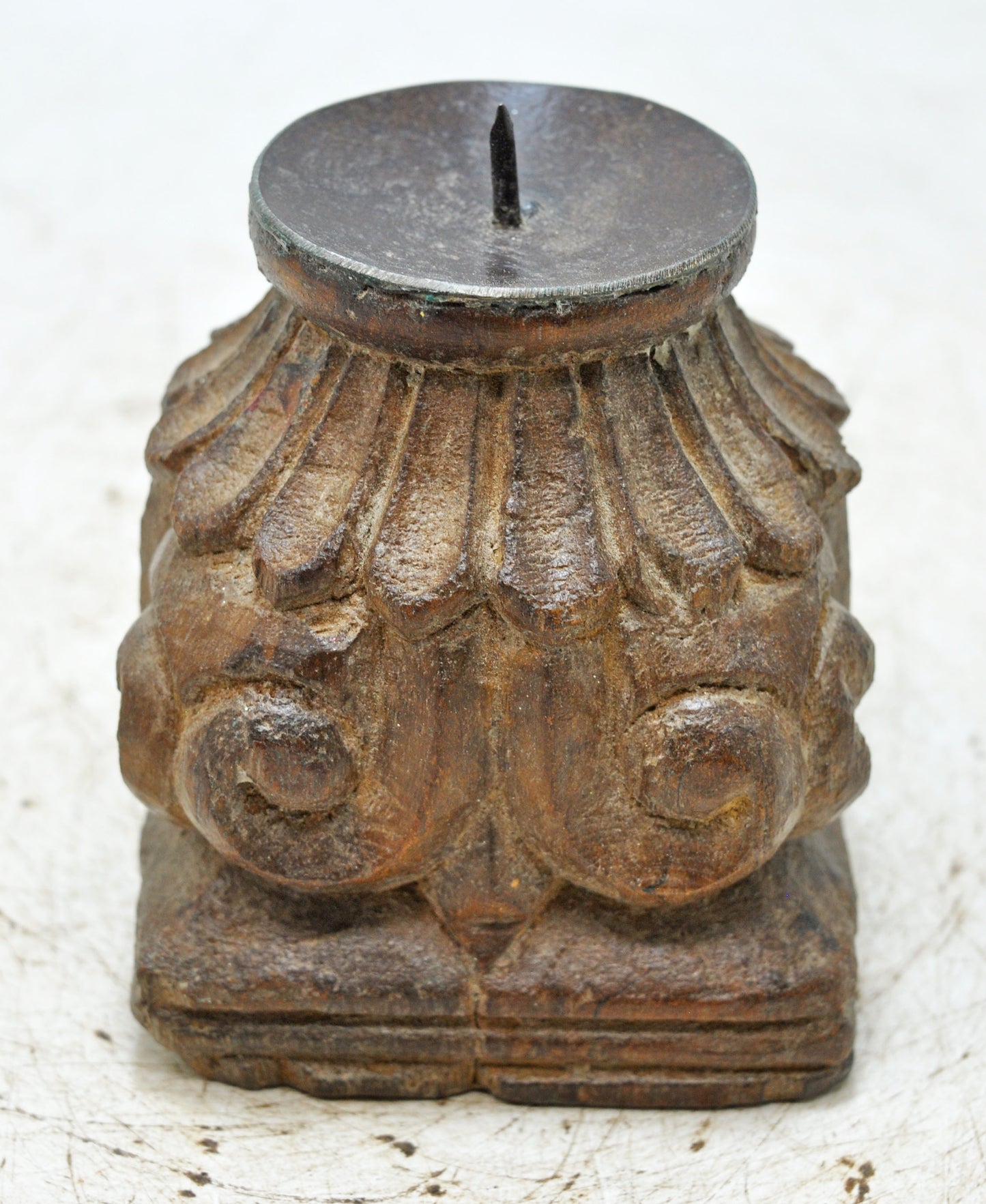 Antique Wooden Small Candle Holder Stand Original Old Hand Carved