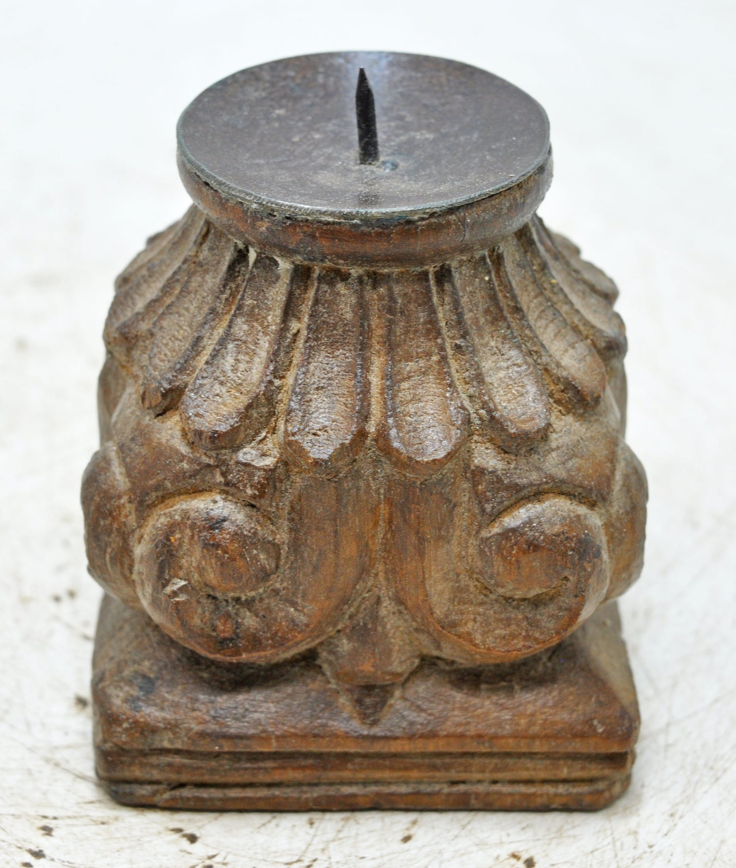 Antique Wooden Small Candle Holder Stand Original Old Hand Carved