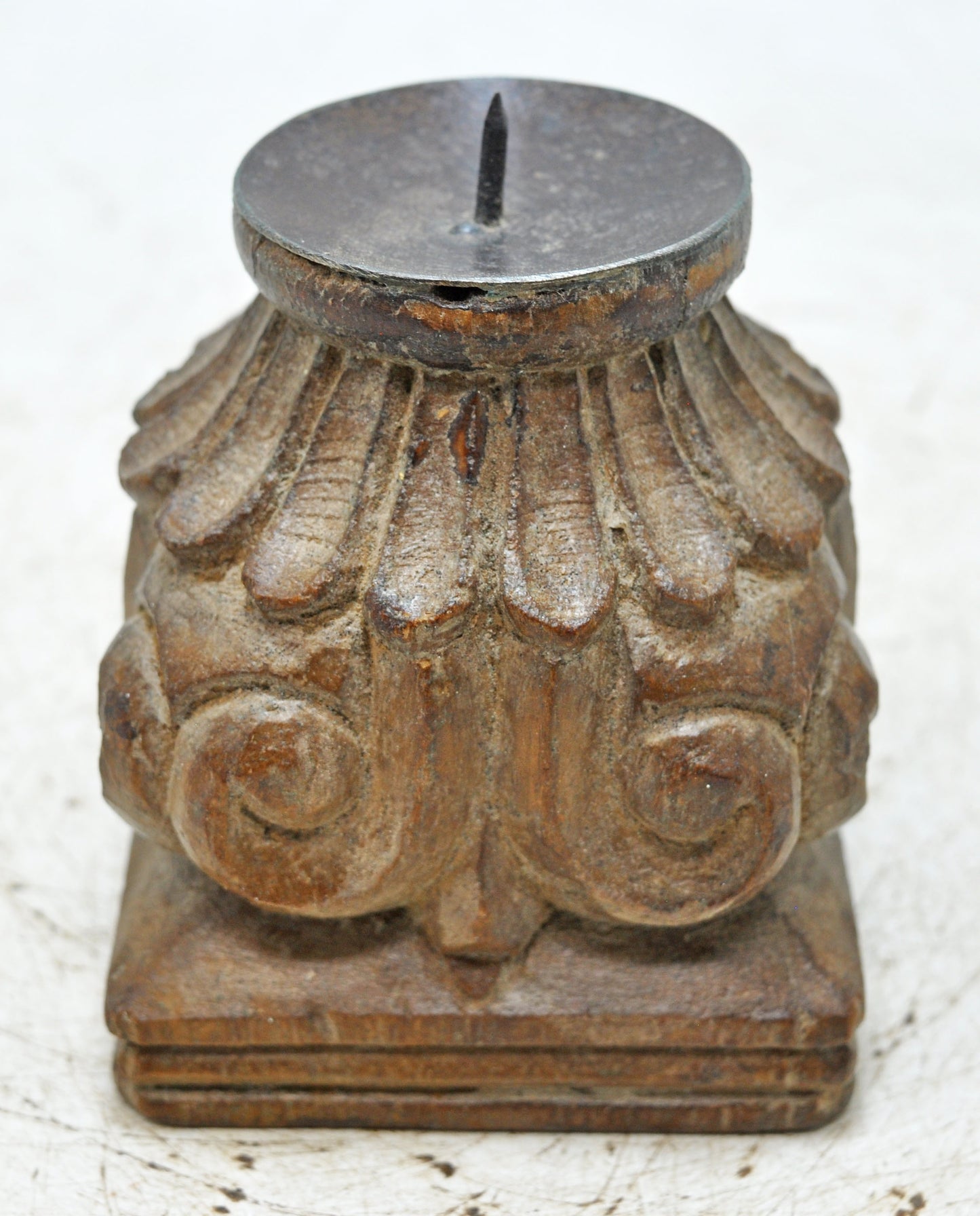Antique Wooden Small Candle Holder Stand Original Old Hand Carved