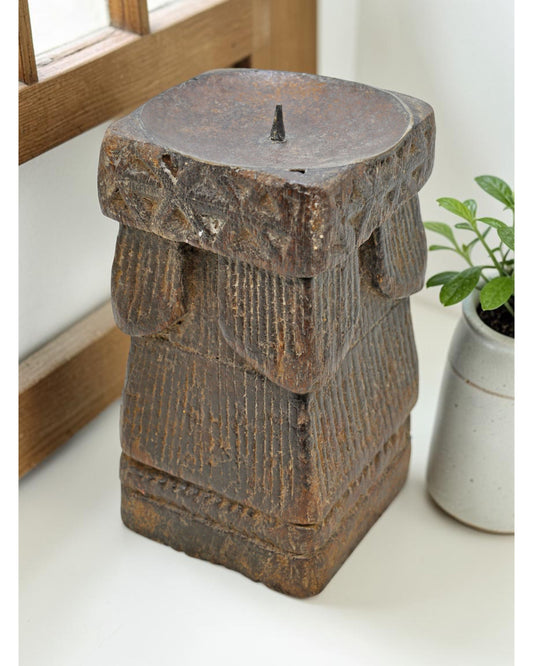 Antique Wooden Paga Candle Holder Stand Original Old Hand Carved