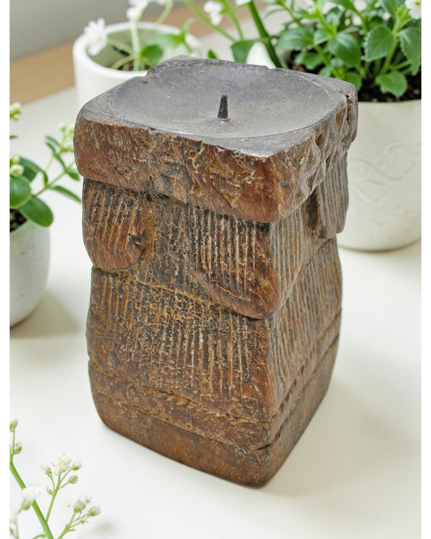 Antique Wooden Paga Candle Holder Stand Original Old Hand Carved