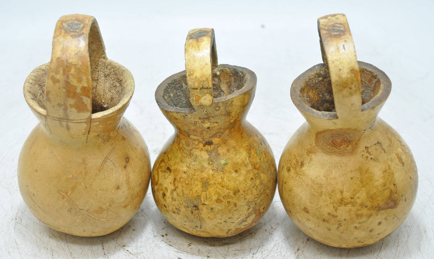 Lot of 3 Antique Wooden Small Water Kamandal Pots Original Old Hand Crafted