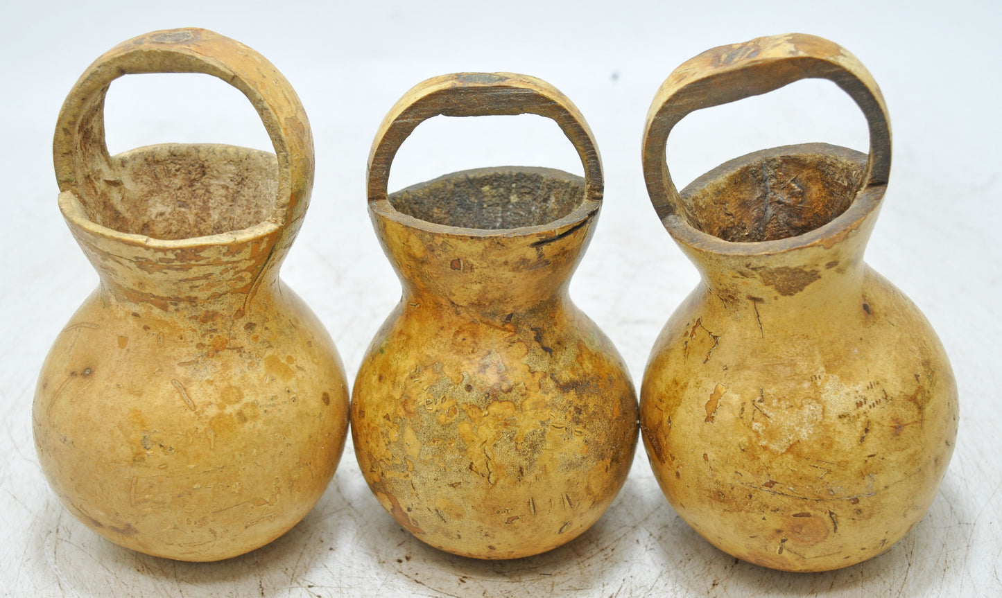 Lot of 3 Antique Wooden Small Water Kamandal Pots Original Old Hand Crafted