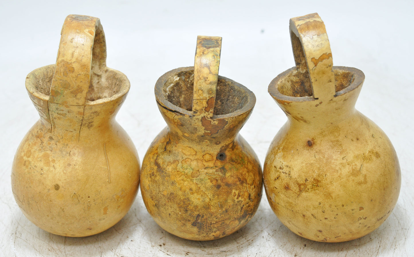 Lot of 3 Antique Wooden Small Water Kamandal Pots Original Old Hand Crafted