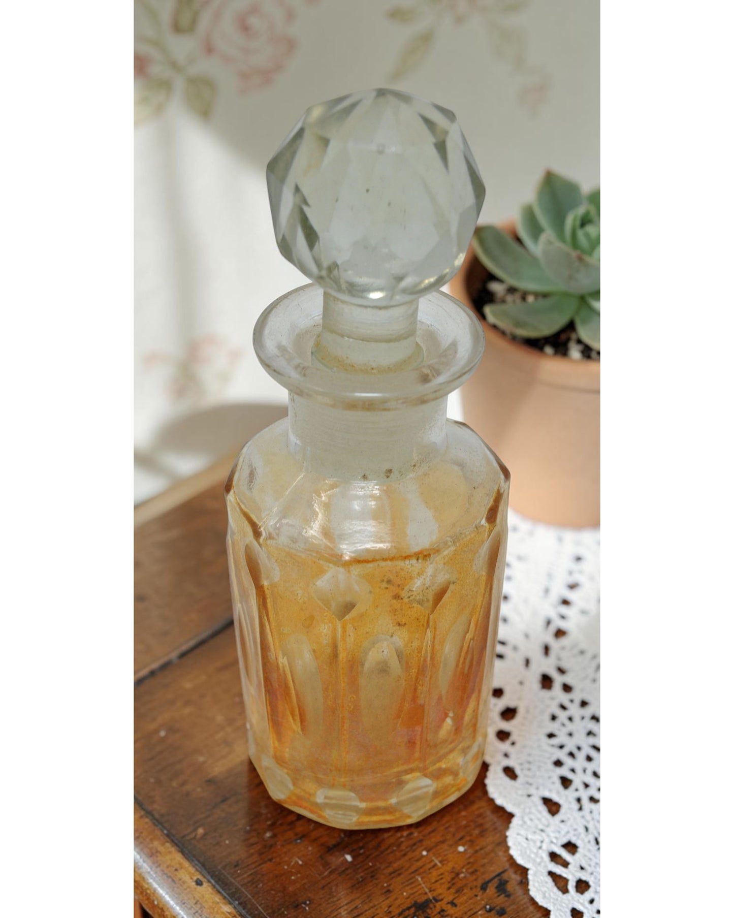 Antique Cut Glass Perfume Bottle Original Old Fine Hand Crafted