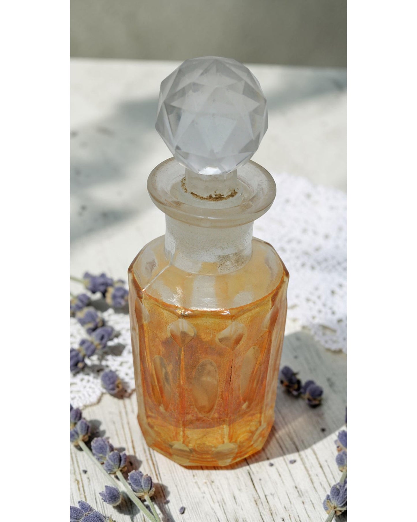 Antique Cut Glass Perfume Bottle Original Old Fine Hand Crafted
