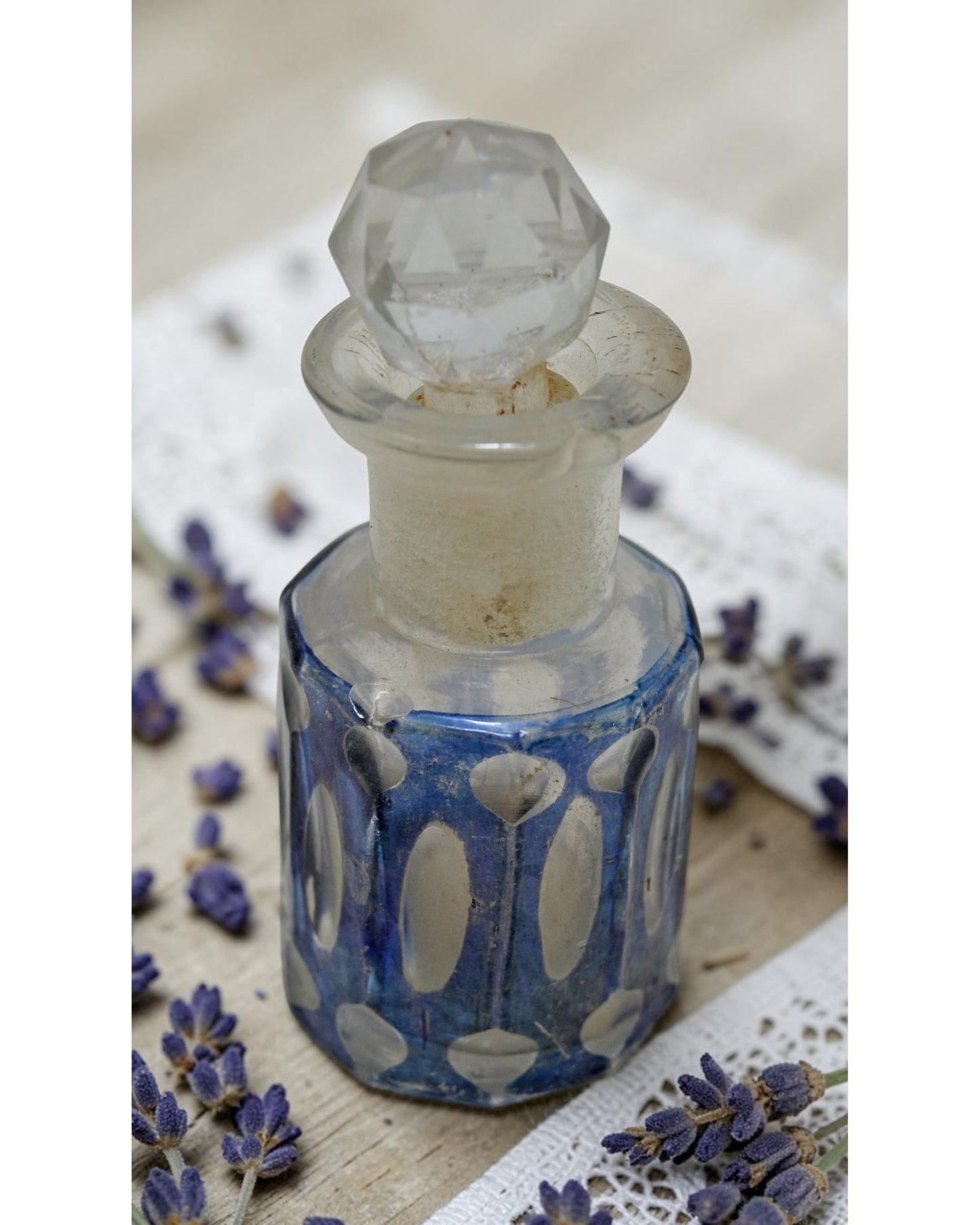Antique Cut Glass Perfume Bottle Original Old Fine Hand Crafted