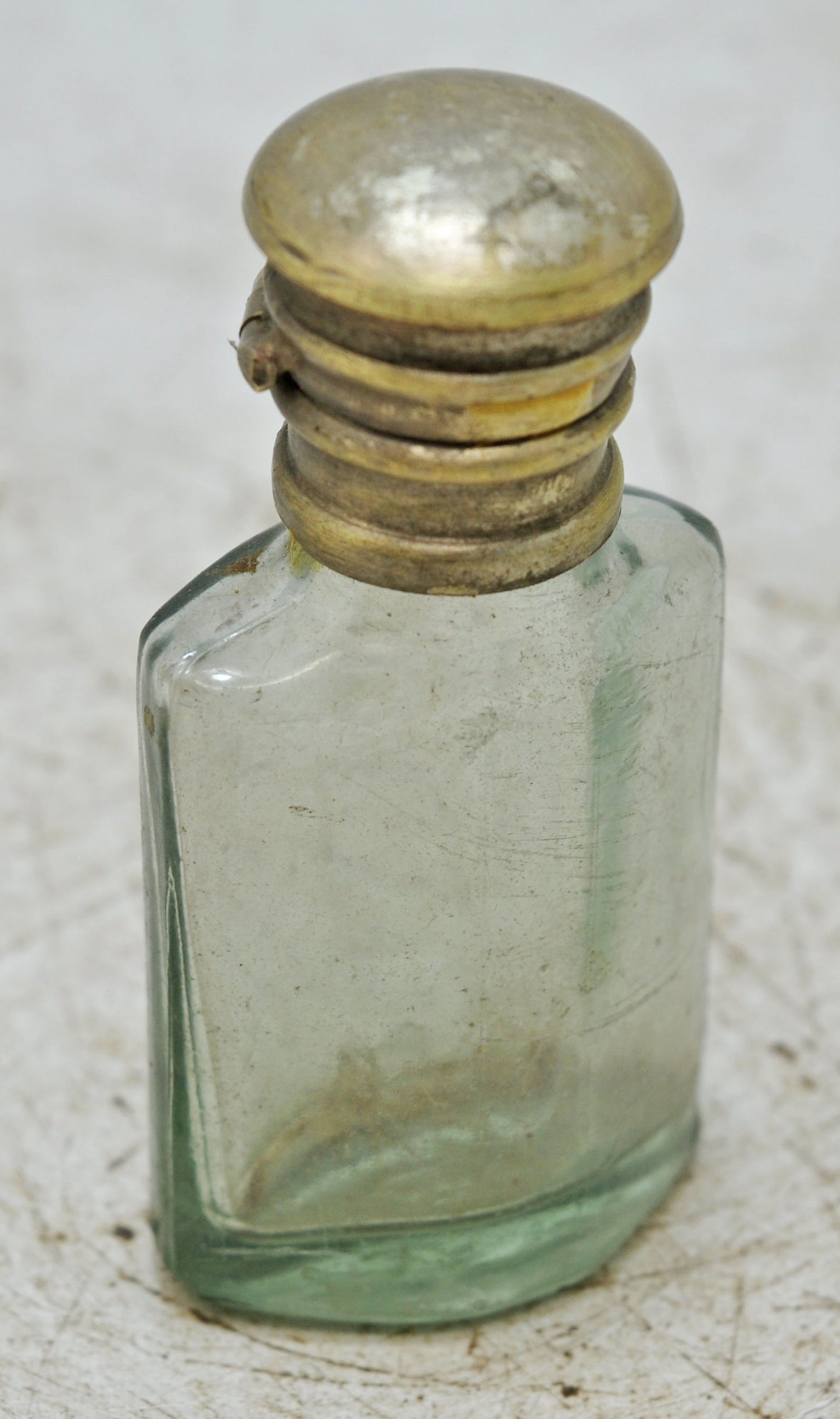 Antique Glass Small Perfume Bottle Original Old Hand Crafted Brass Cap