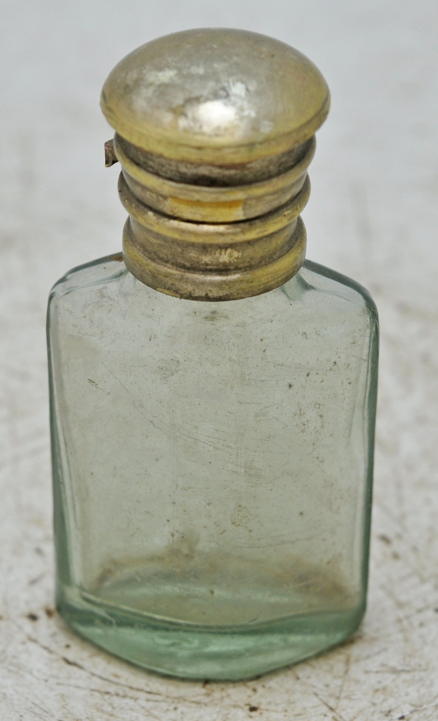 Antique Glass Small Perfume Bottle Original Old Hand Crafted Brass Cap