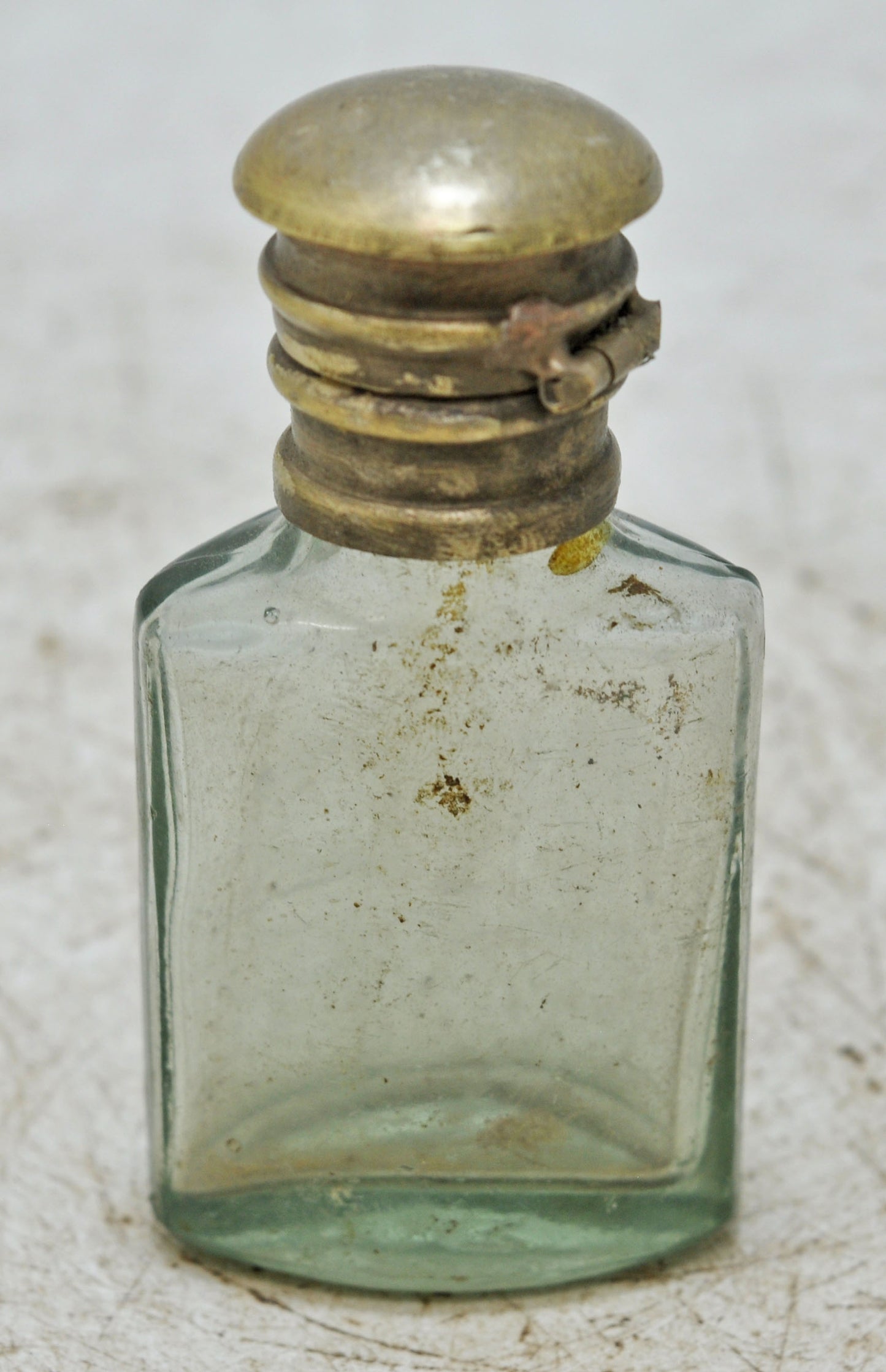 Antique Glass Small Perfume Bottle Original Old Hand Crafted Brass Cap