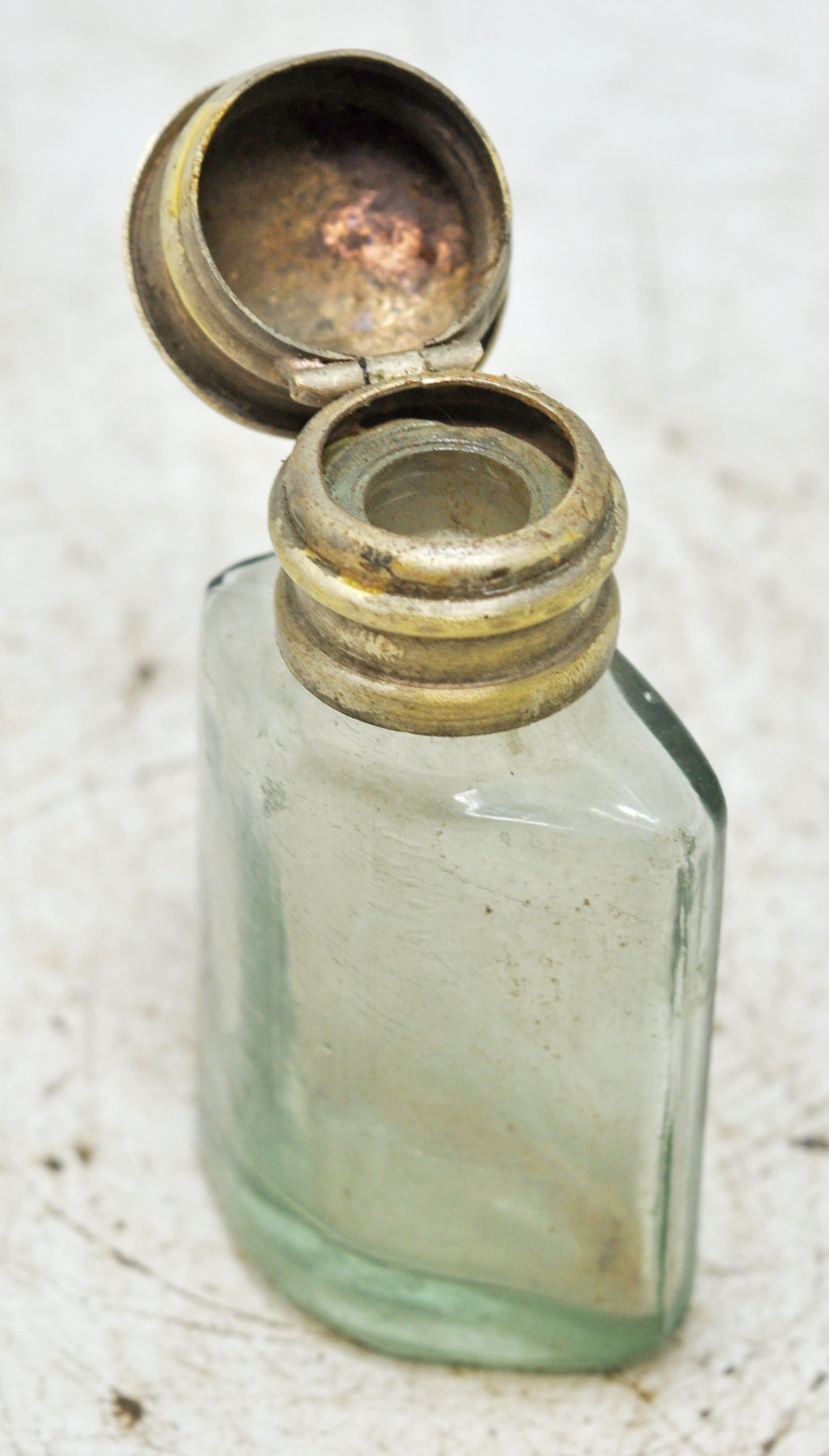 Antique Glass Small Perfume Bottle Original Old Hand Crafted Brass Cap