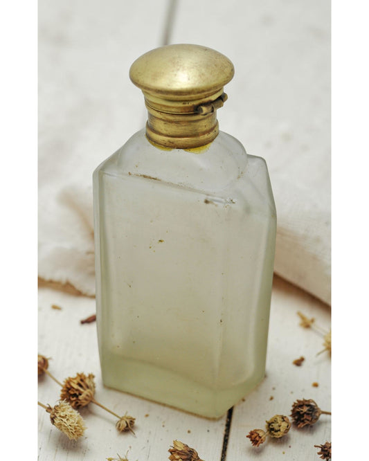 Antique Glass Small Perfume Bottle Original Old Hand Crafted Brass Cap