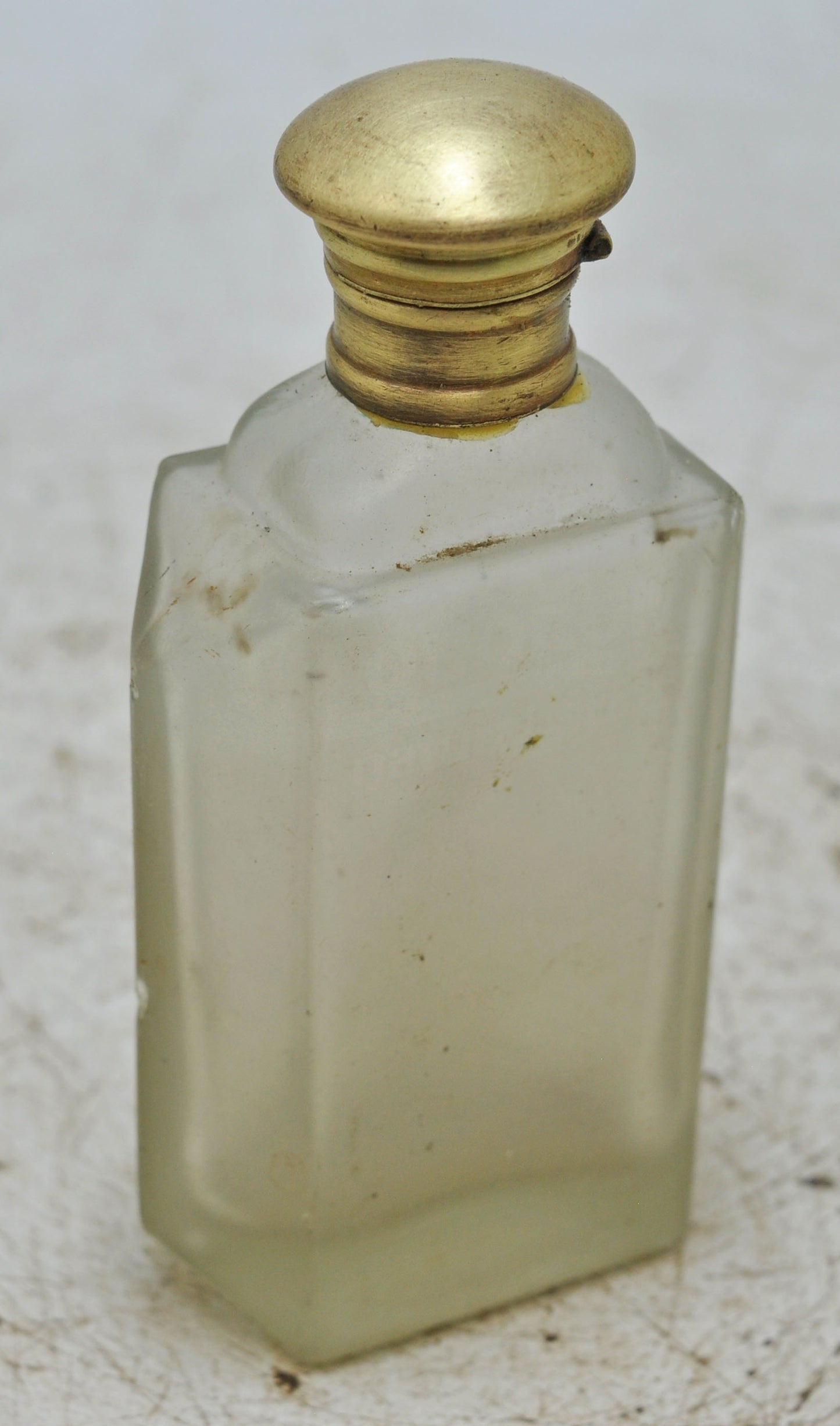 Antique Glass Small Perfume Bottle Original Old Hand Crafted Brass Cap