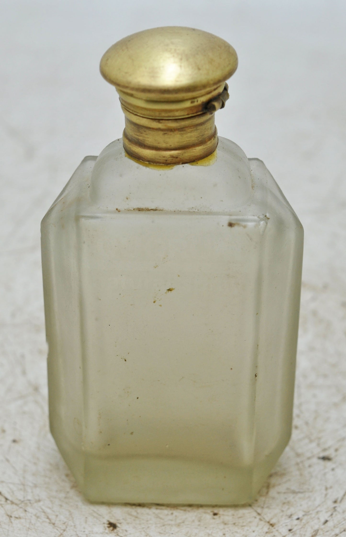 Antique Glass Small Perfume Bottle Original Old Hand Crafted Brass Cap