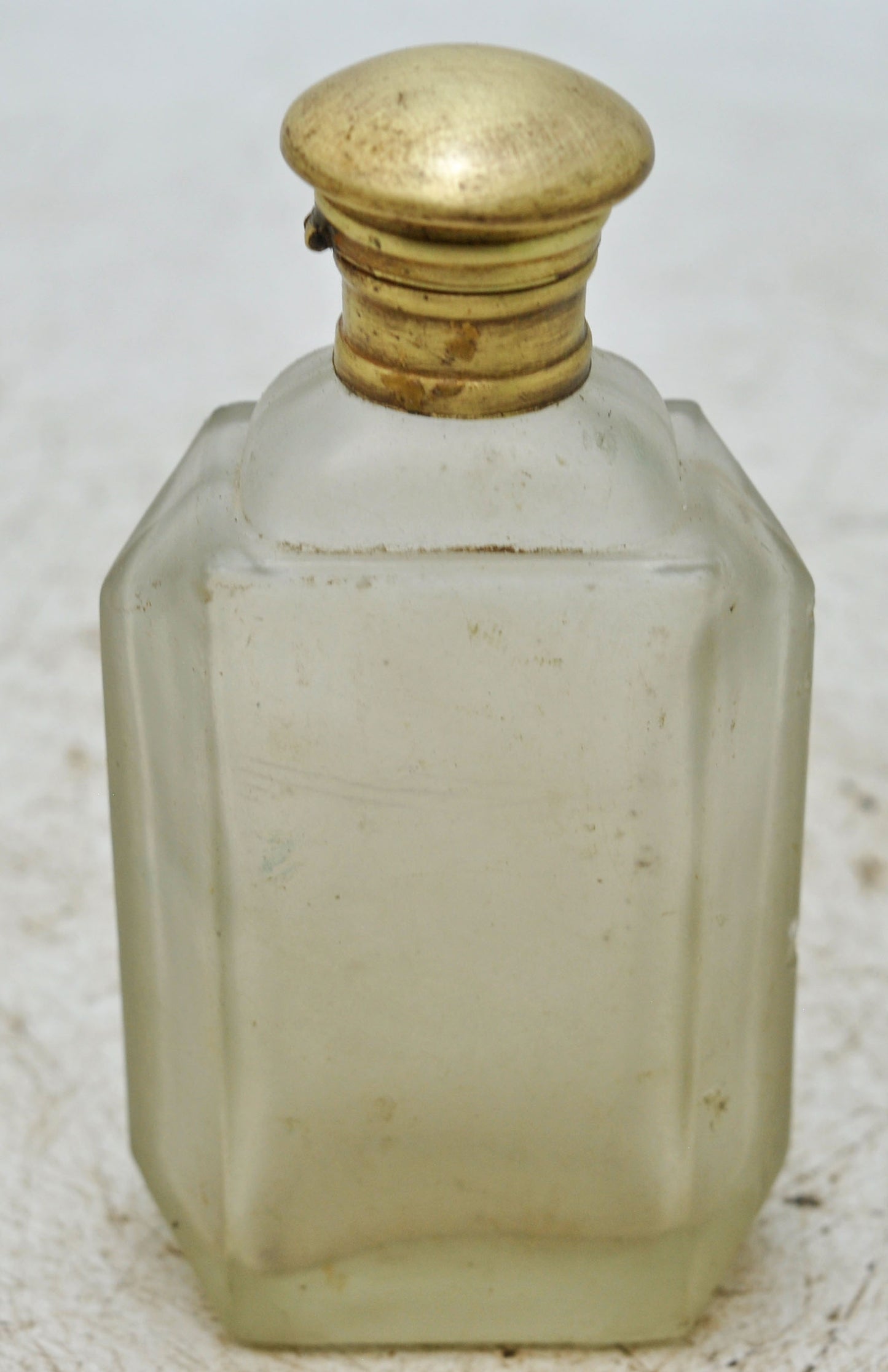 Antique Glass Small Perfume Bottle Original Old Hand Crafted Brass Cap