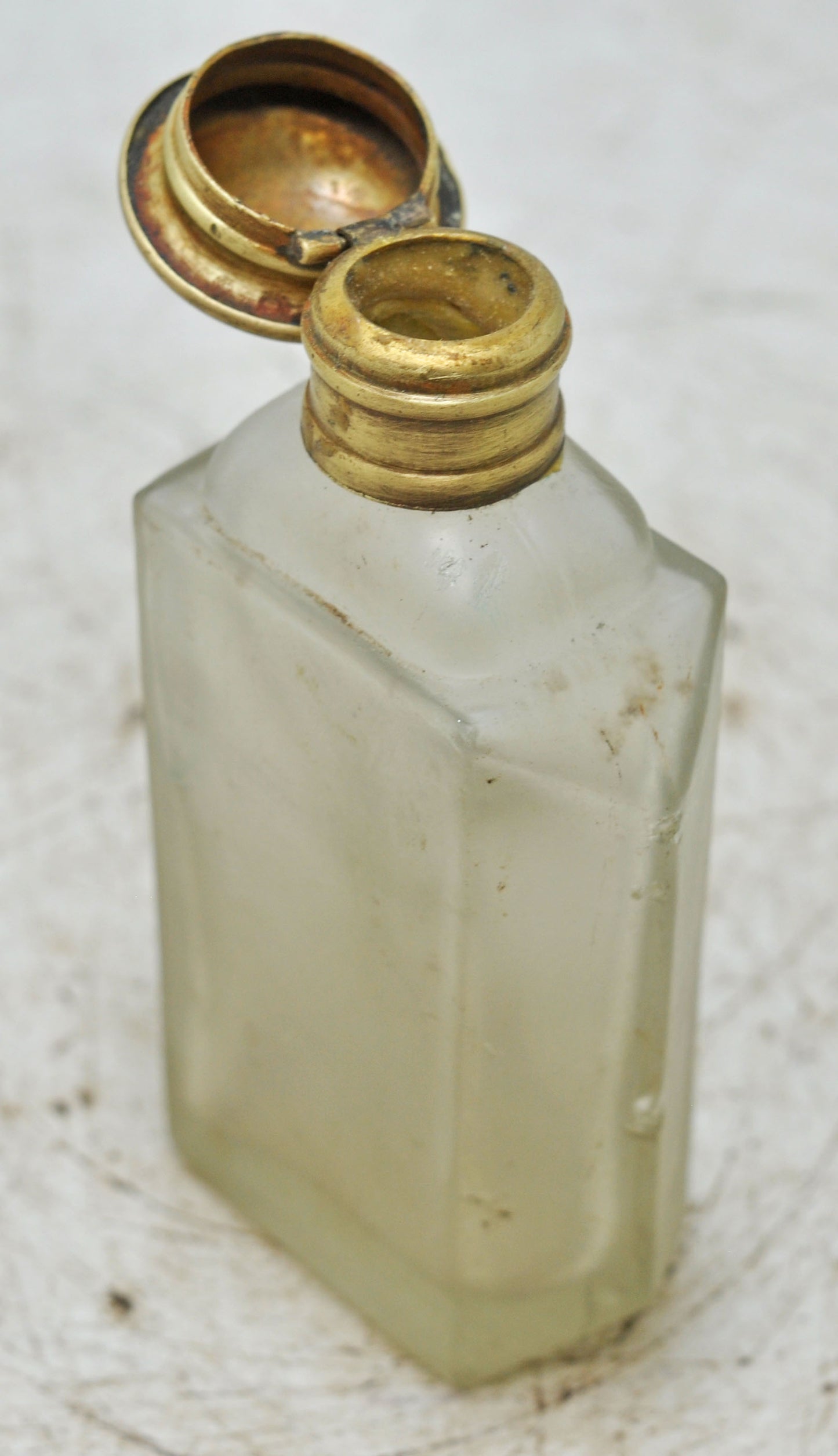 Antique Glass Small Perfume Bottle Original Old Hand Crafted Brass Cap