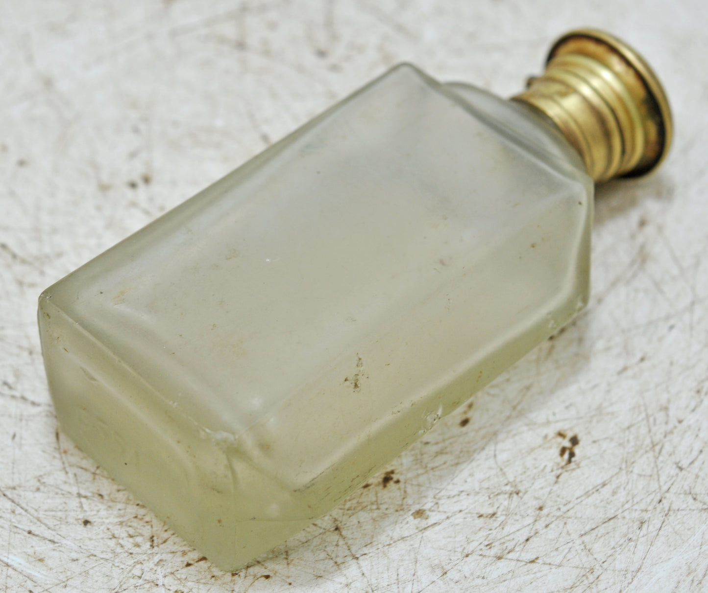 Antique Glass Small Perfume Bottle Original Old Hand Crafted Brass Cap