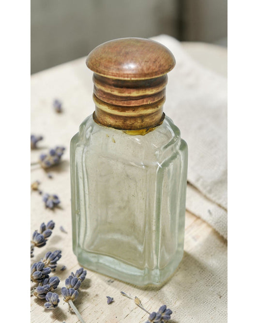 Antique Glass Small Perfume Bottle Original Old Hand Crafted Brass Cap
