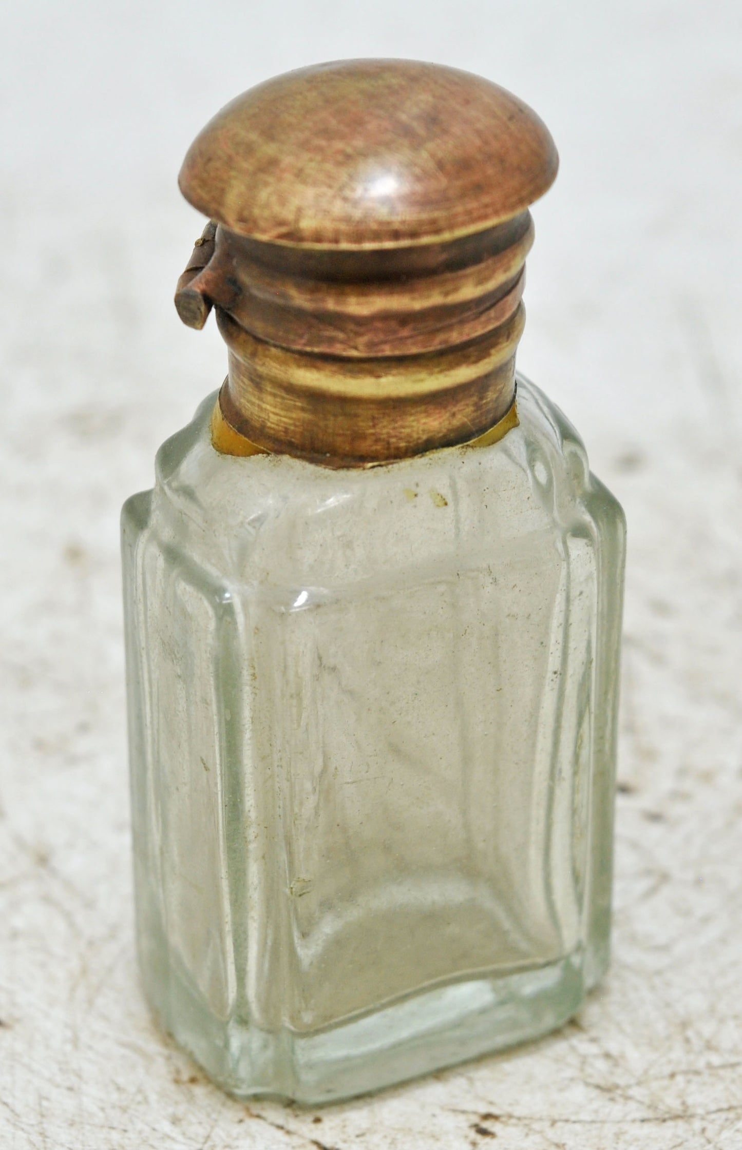 Antique Glass Small Perfume Bottle Original Old Hand Crafted Brass Cap