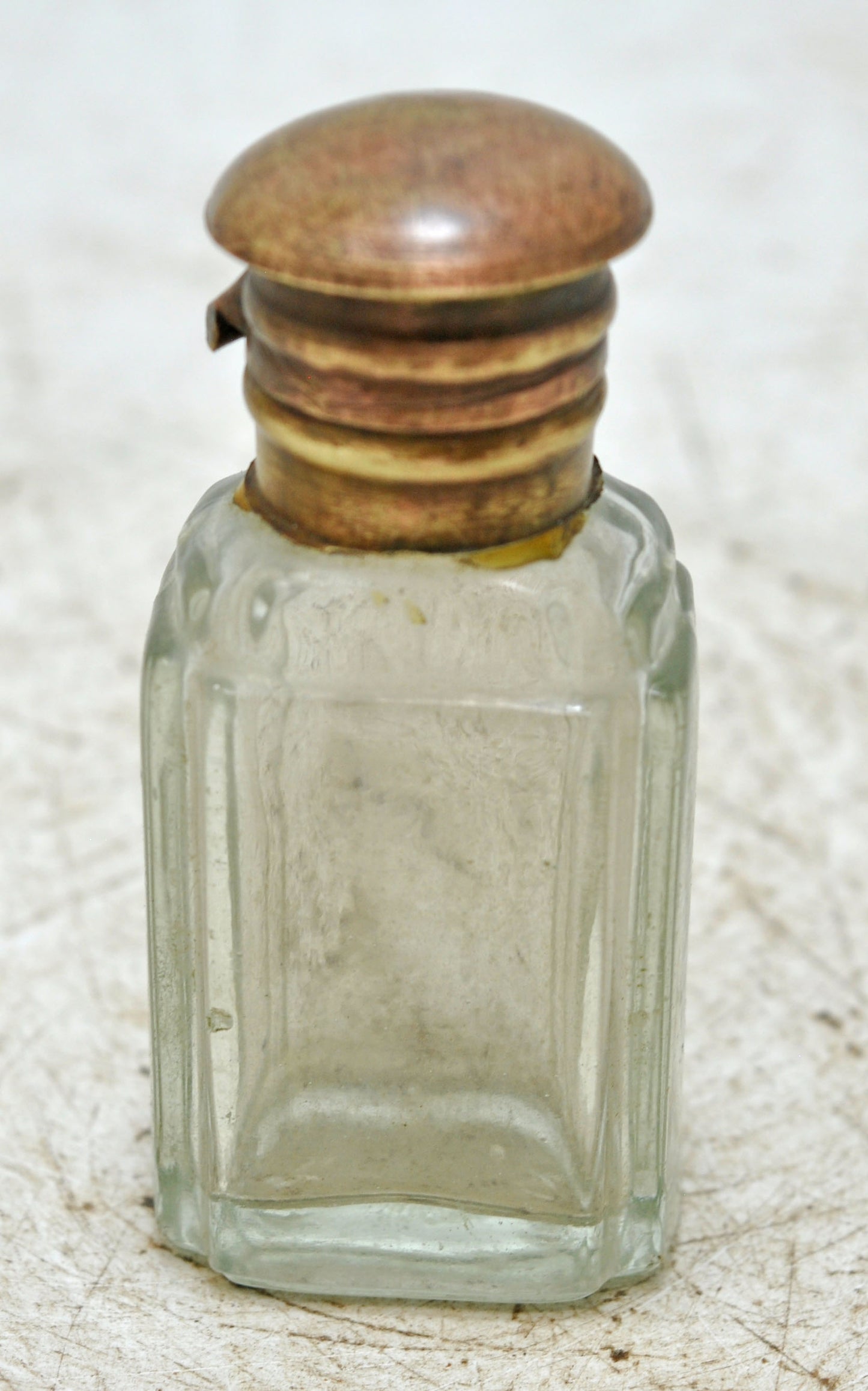 Antique Glass Small Perfume Bottle Original Old Hand Crafted Brass Cap
