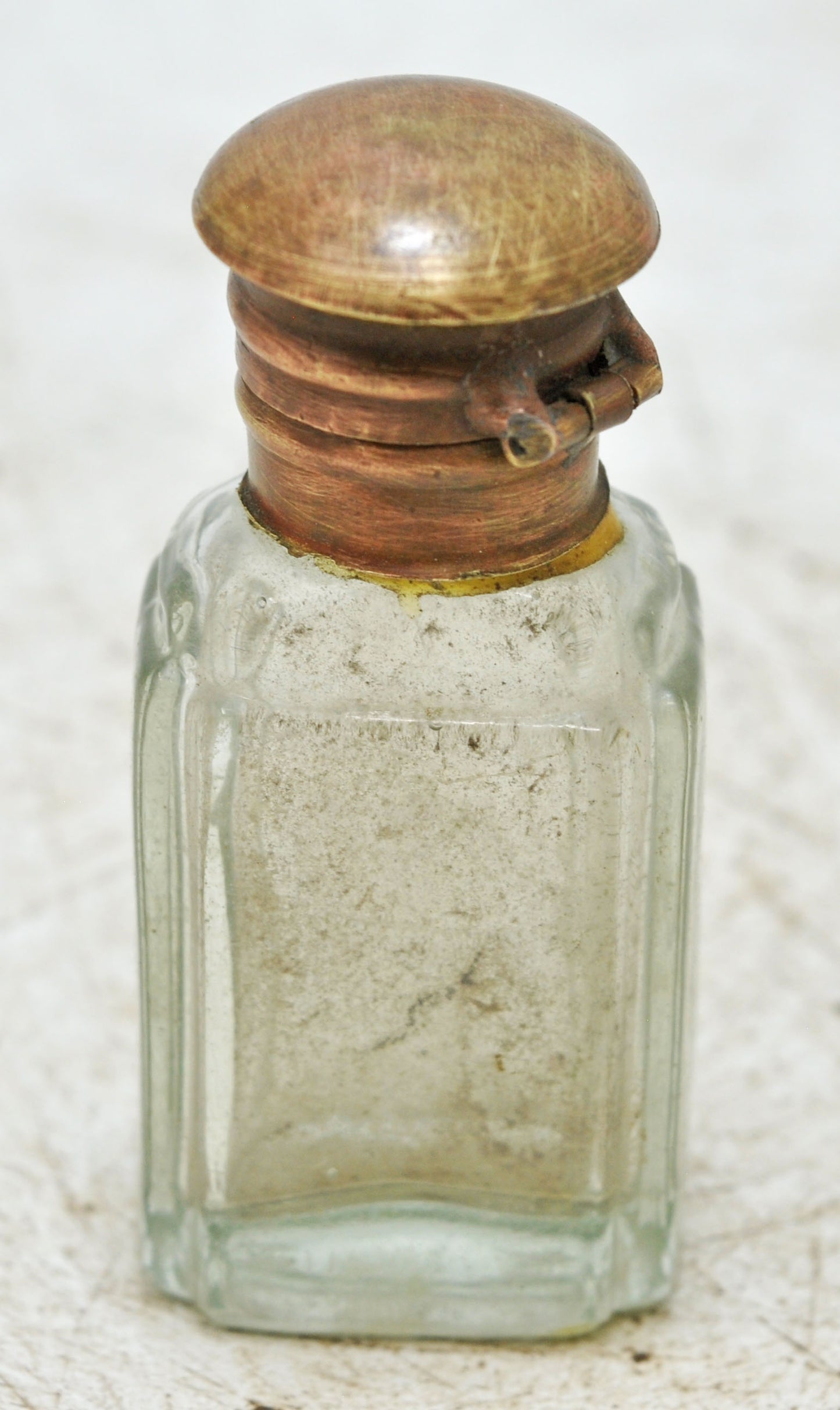 Antique Glass Small Perfume Bottle Original Old Hand Crafted Brass Cap