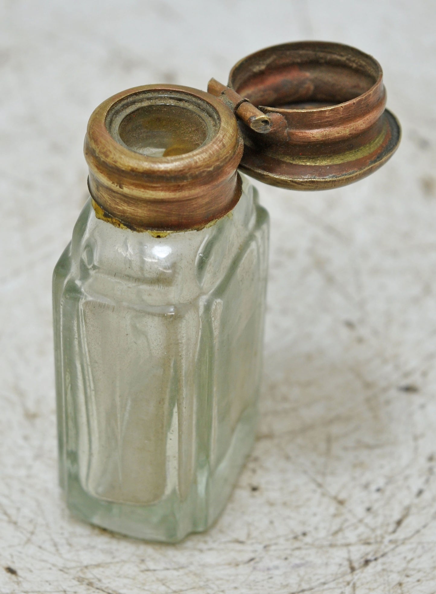 Antique Glass Small Perfume Bottle Original Old Hand Crafted Brass Cap