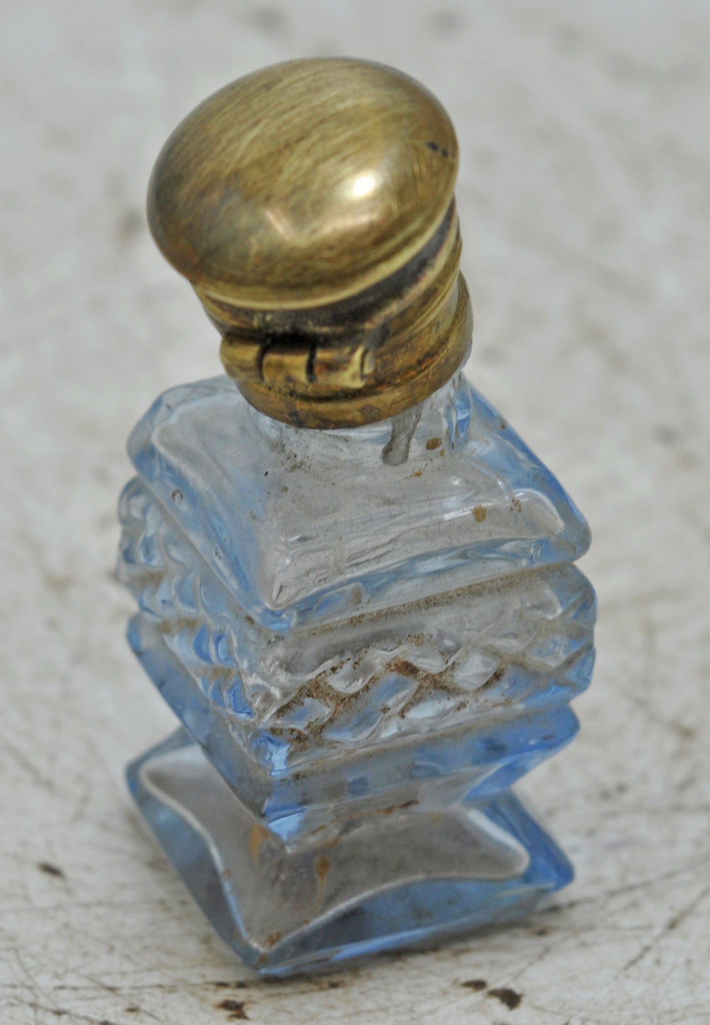 Antique Glass Small Perfume Bottle Original Old Hand Crafted Brass Cap