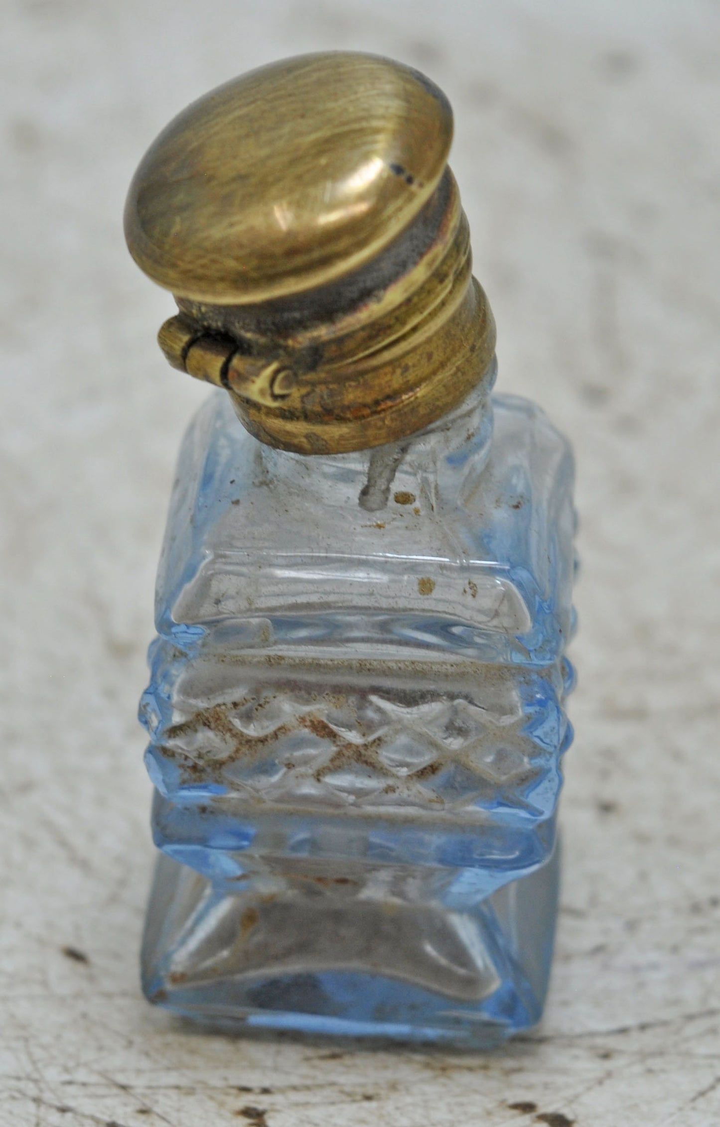 Antique Glass Small Perfume Bottle Original Old Hand Crafted Brass Cap