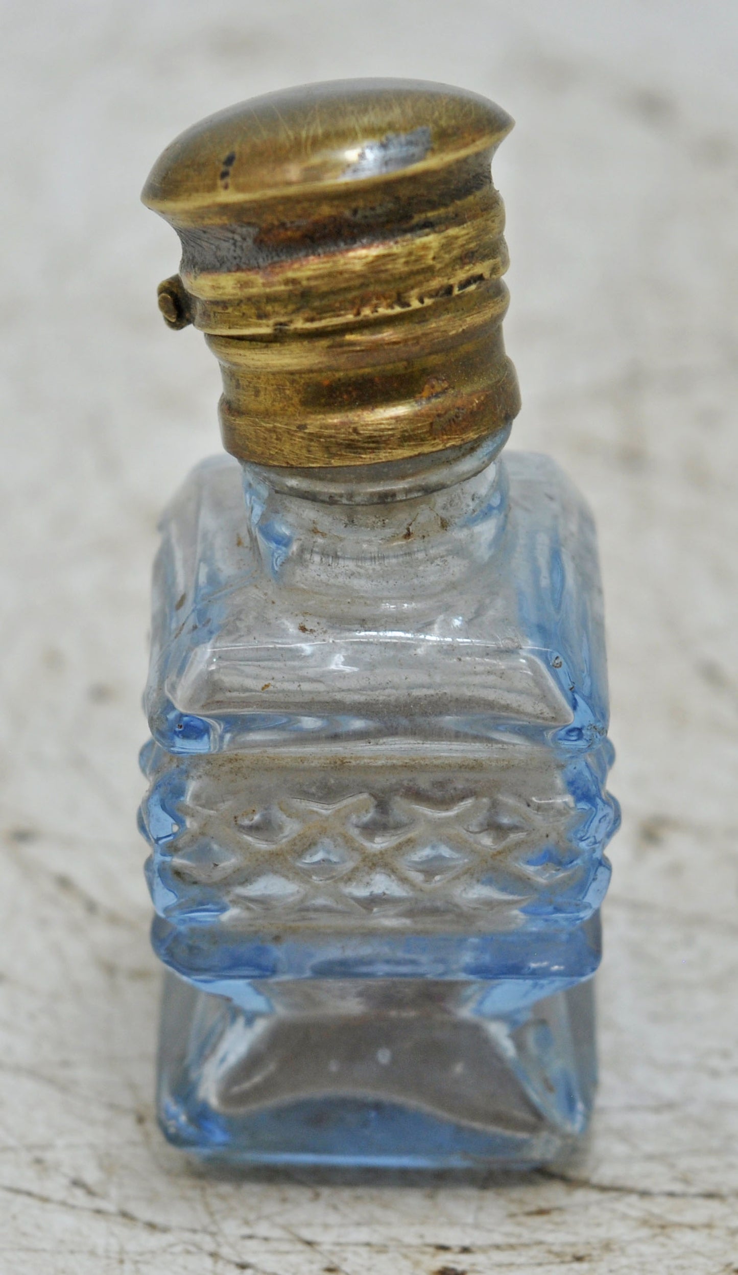 Antique Glass Small Perfume Bottle Original Old Hand Crafted Brass Cap