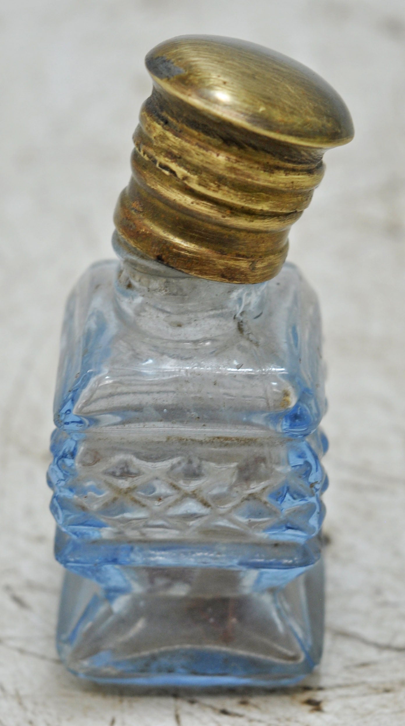 Antique Glass Small Perfume Bottle Original Old Hand Crafted Brass Cap