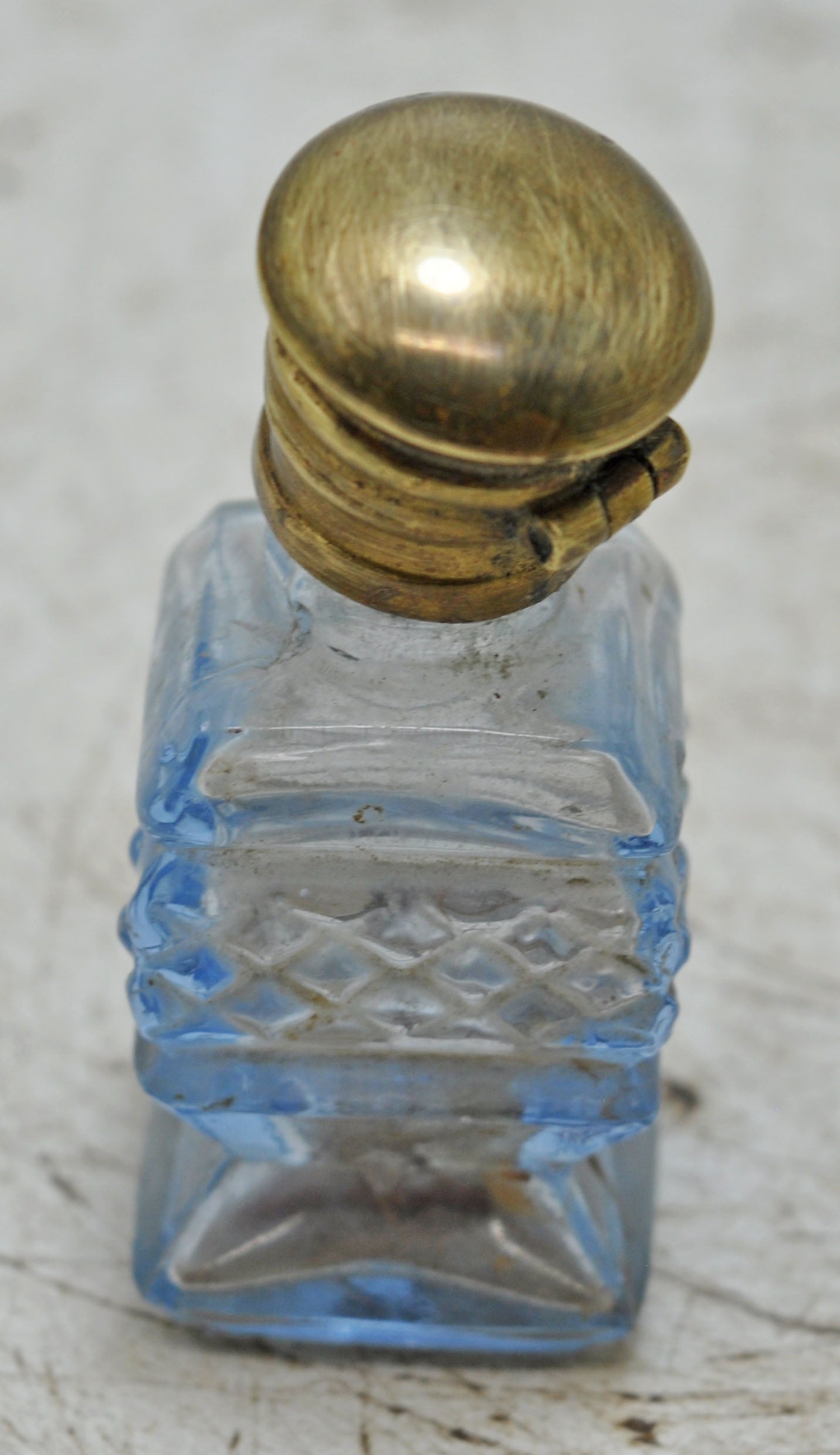 Antique Glass Small Perfume Bottle Original Old Hand Crafted Brass Cap