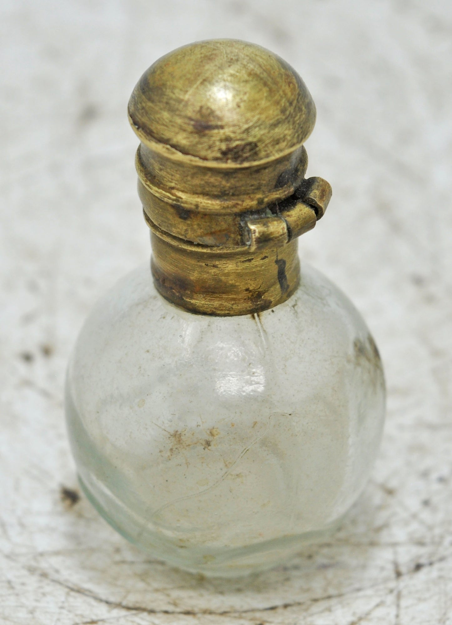 Antique Glass Small Perfume Bottle Original Old Hand Crafted Brass Cap
