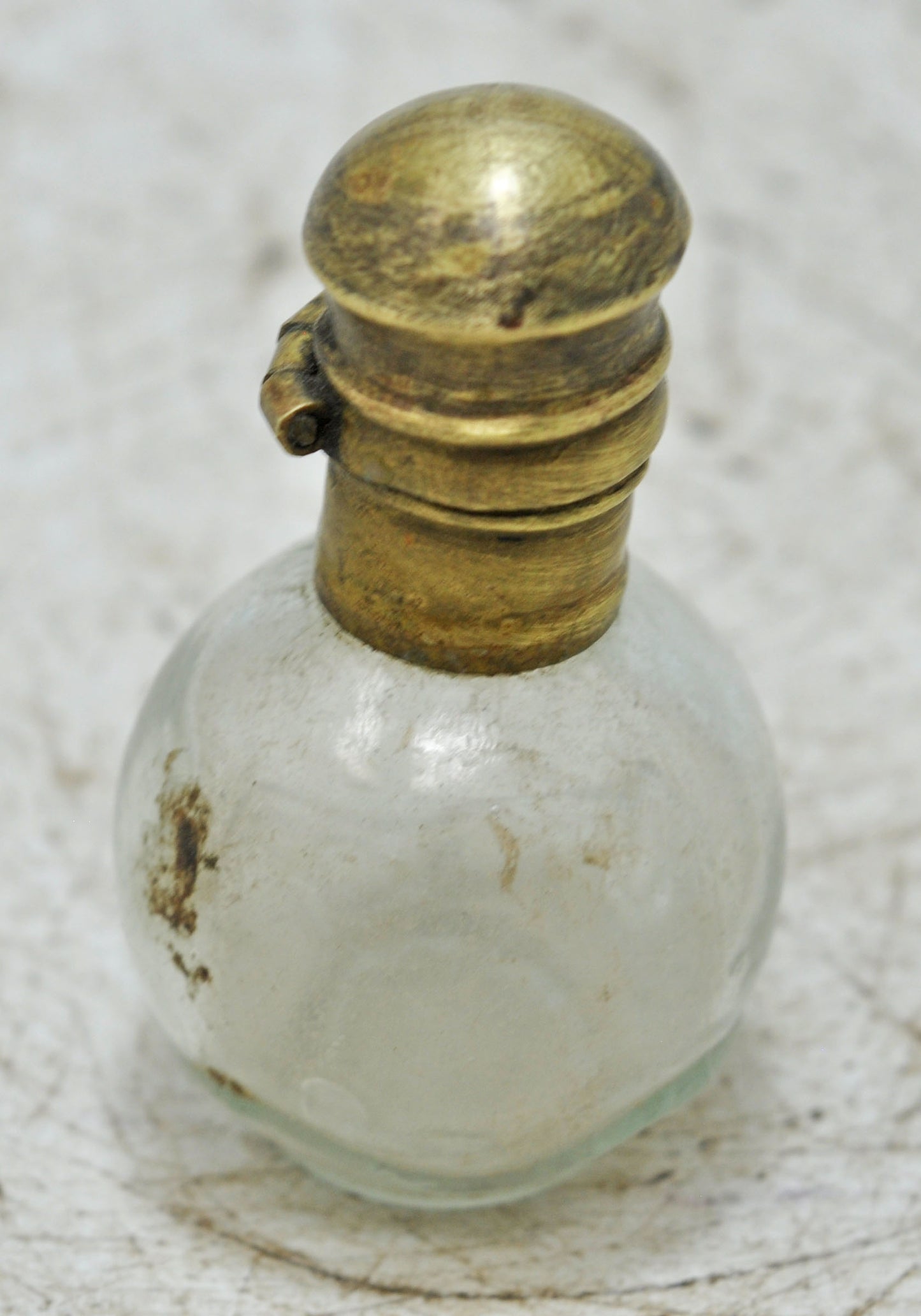 Antique Glass Small Perfume Bottle Original Old Hand Crafted Brass Cap