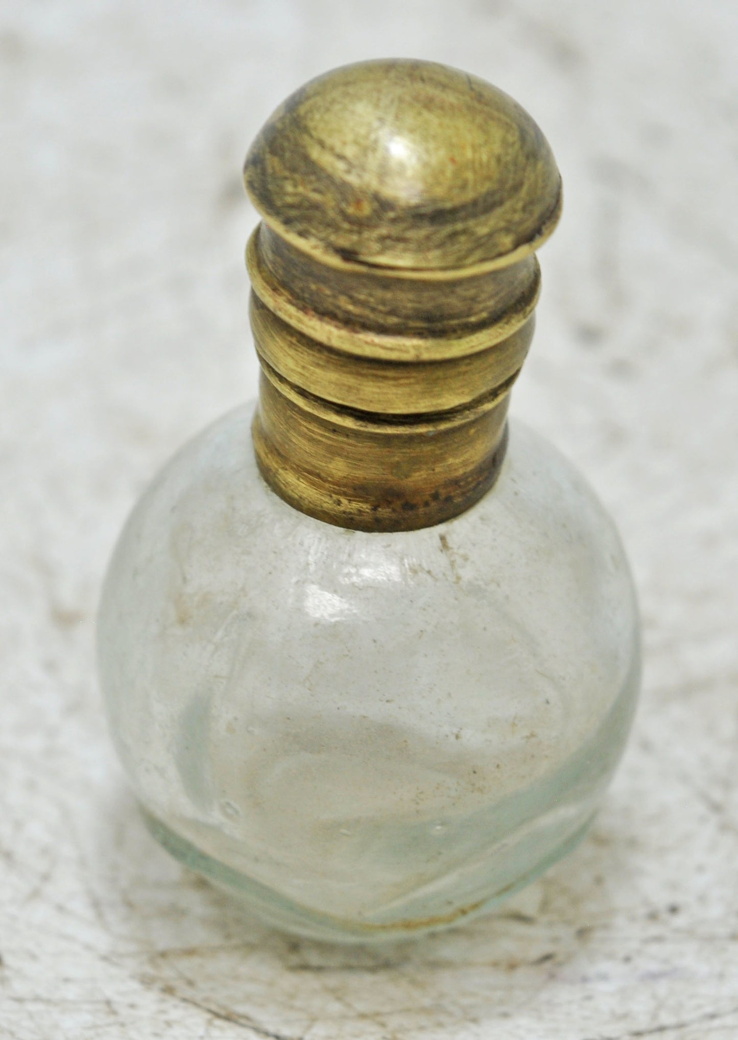 Antique Glass Small Perfume Bottle Original Old Hand Crafted Brass Cap