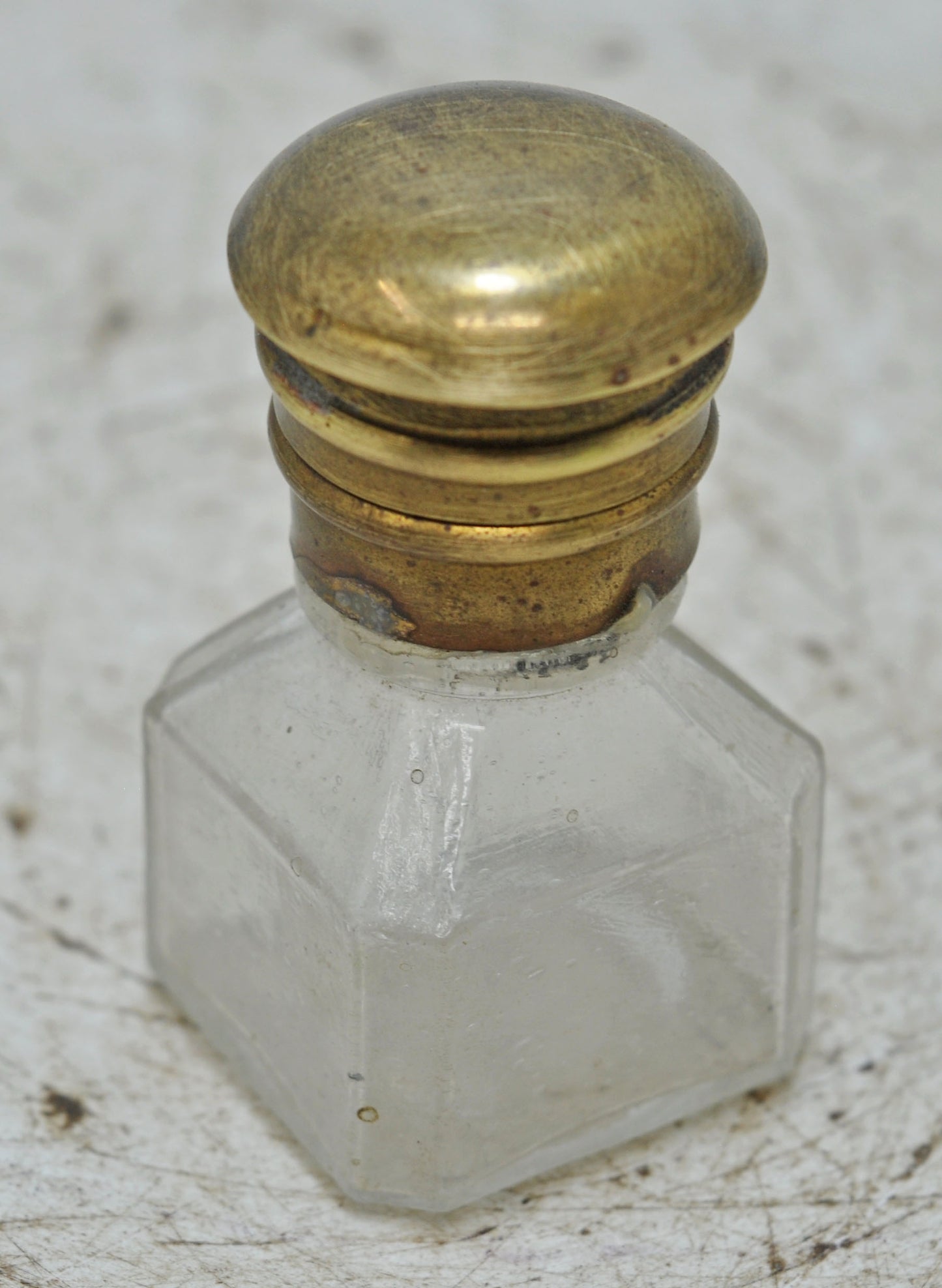Antique Glass Small Perfume Bottle Original Old Hand Crafted Brass Cap